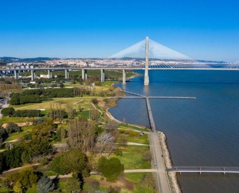 Aerial Park of Nations with the bridge in the background